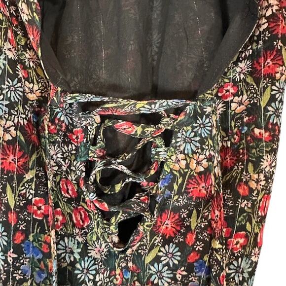 Lucky Brand Brown Floral Lace Up Front Tassel Boho Stylish Blouse Women Sz S - Picture 3 of 10